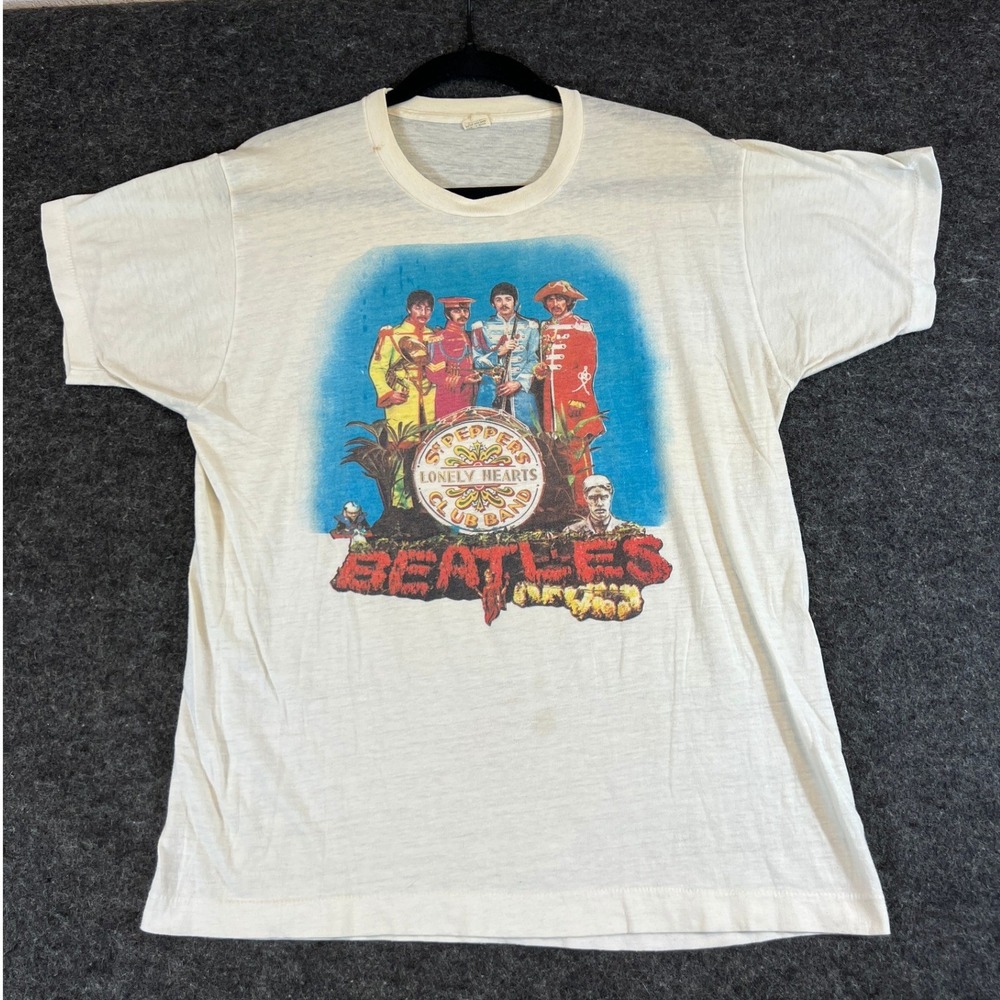 Vintage 80s The Beatles Peppers Shirt Mens XL White Paperthin Band Tee RARE OG